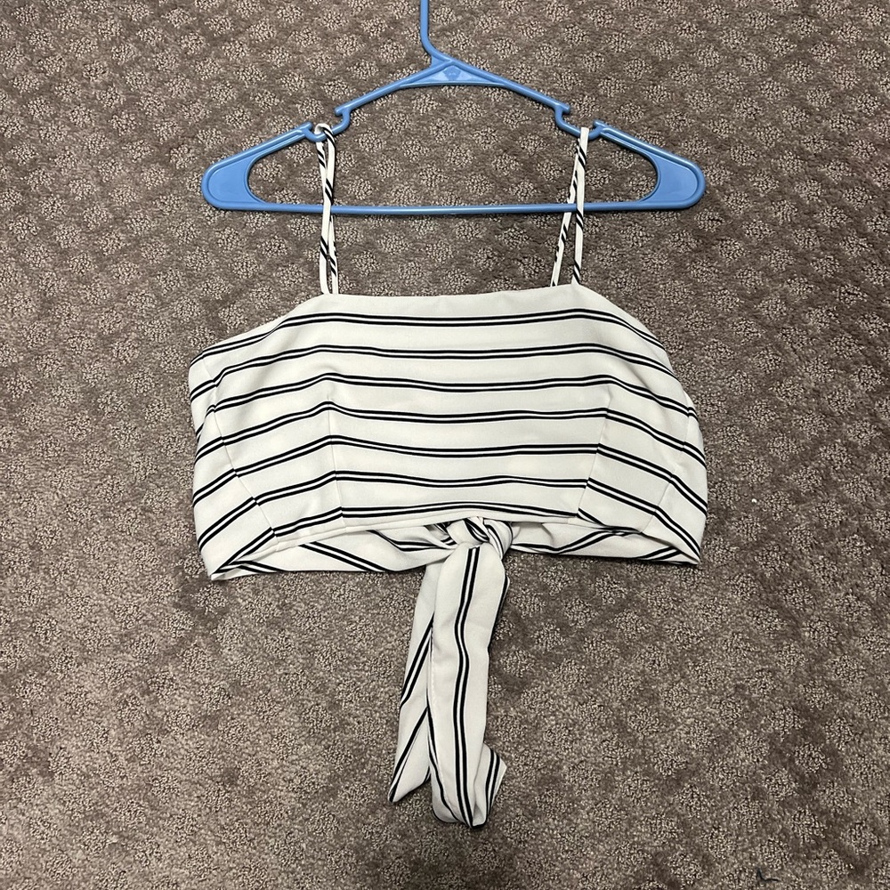 White striped cropped tank top with tie in back